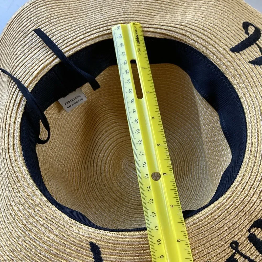 C.C Floppy Paper Straw Wide Brim Hat Embroidered Just Married OS